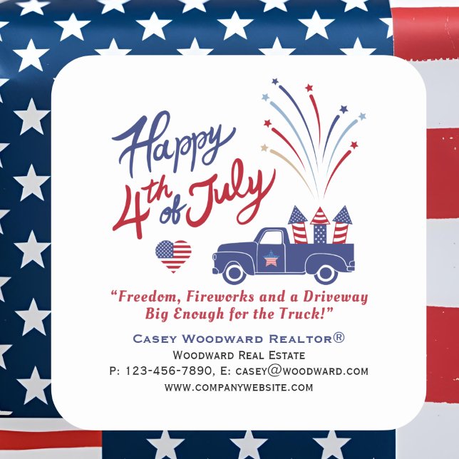 4th of July Real Estate Marketing Pop By Editable  Square Sticker (Creator Uploaded)