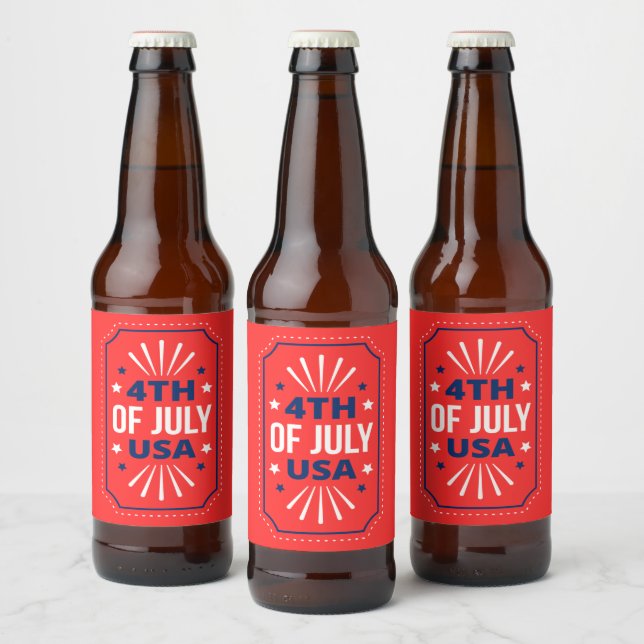 4th of July Red Beer Label Set (Bottles)