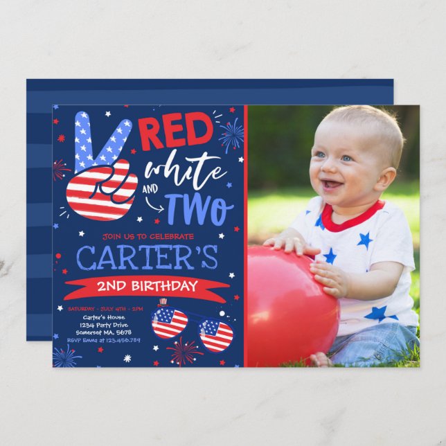 4th Of July Red White And Blue 2nd Birthday Invitation (Front/Back)