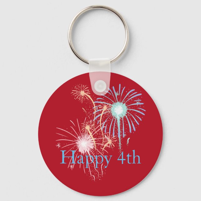 4th of July red, white and blue fireworks Keychain (Front)
