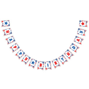 4th of July Red White and Blue Happy Birthday Bunting Flags