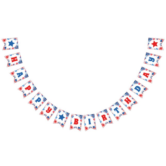4th of July Red White and Blue Happy Birthday Bunting Flags (All)