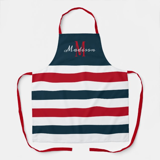 4th of July Red White and Blue Personalized Apron (Front)