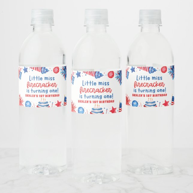 4th of July Red White and Blue Summer 1st Birthday Water Bottle Label (Bottles)