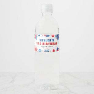 4th of July Red White and Blue Summer 3rd Birthday Water Bottle Label