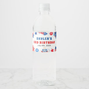 4th of July Red White and Blue Summer 3rd Birthday Water Bottle Label