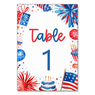 4th of July Red White and Blue Table Number Card