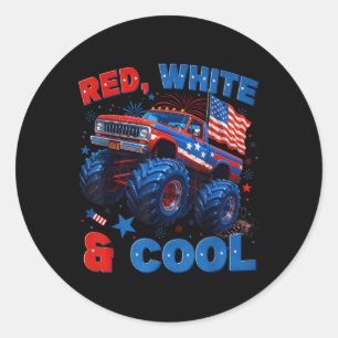 4th Of July Red White And Cool Monster Truck Firew Classic Round Sticker