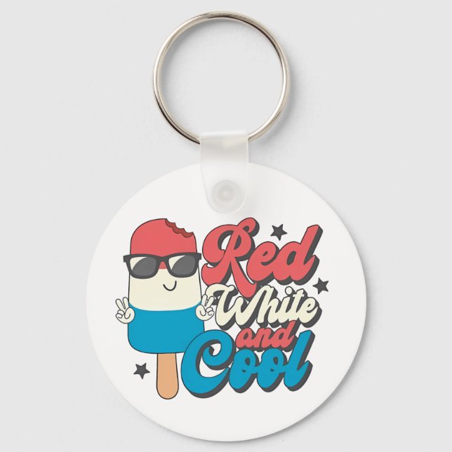 4th Of July Red White And Cool Popsicles  Keychain (Front)