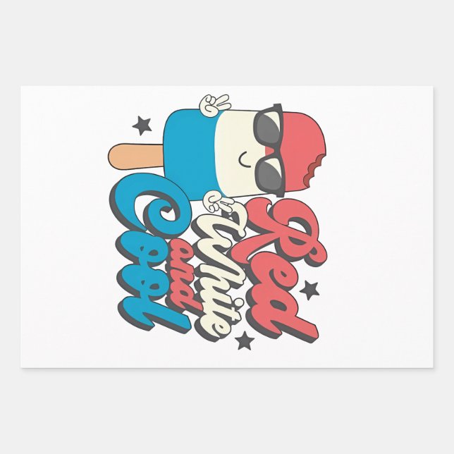4th Of July Red White And Cool Popsicles  Wrapping Paper Sheet (Front)