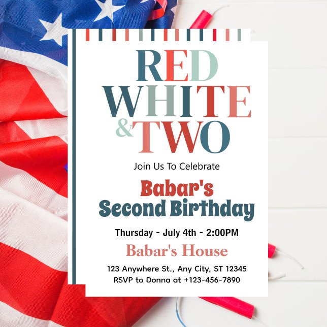4th Of July Red White and Two Boy 2nd Birthday  Invitation (Creator Uploaded)