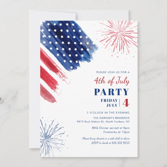 4th of July Red White Blue Annual Patriotic Party Invitation (Front)