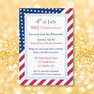 4th of July Red White Blue BBQ Party Stars Stripes Invitation