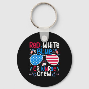 4th Of July Red White Blue Er Nurse Crew Patriotic Keychain