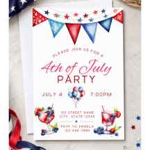 4th of July Red White Blue Fireworks Party Invitat