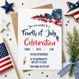 4th of July Red White Blue Fireworks Party  Invitation