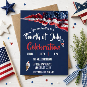 4th of July Red White Blue Fireworks Party Invitation