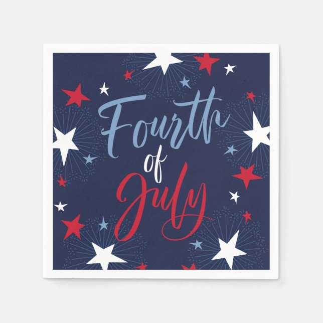 4th of July Red White Blue Fireworks Party Napkin (Front)