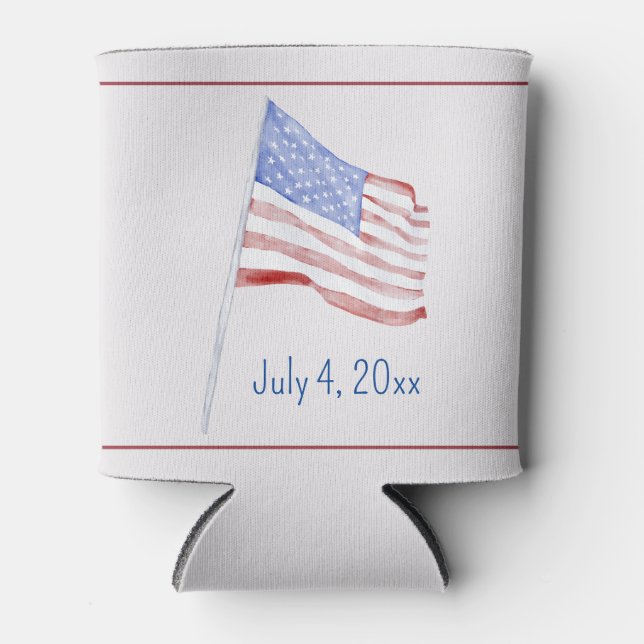 4th of July Red White Blue Flag Can Cooler (Front)