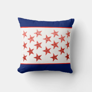 4th of July, red, white, blue, flag, stars, arrows Throw Pillow