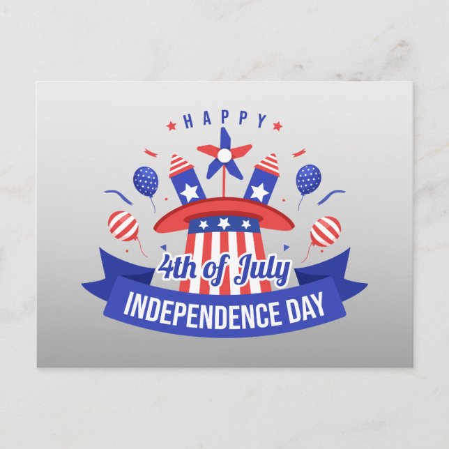 4th of July Red White Blue Happy Independence Day Holiday Postcard (Front)