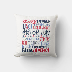 4th of July Red White Blue Modern Typography Throw Pillow