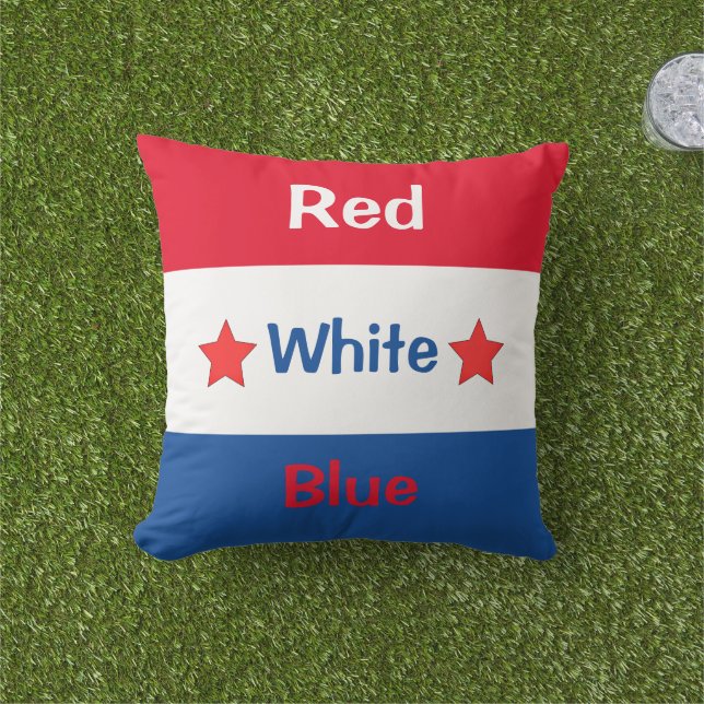 4th of July Red White Blue Outdoor Pillow (Grass)