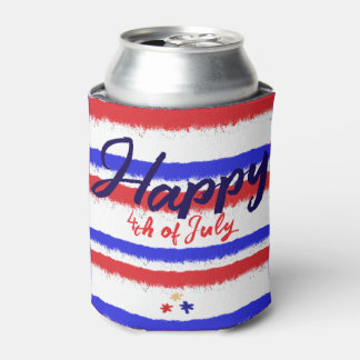 4th of July Red White Blue Painted Stripes Can Cooler