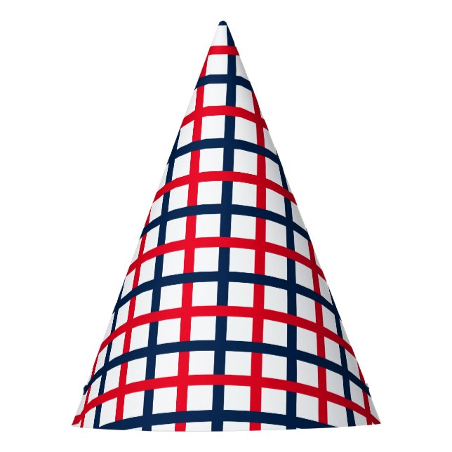 4th of July red white blue patriotic grid Party Hat (Front)