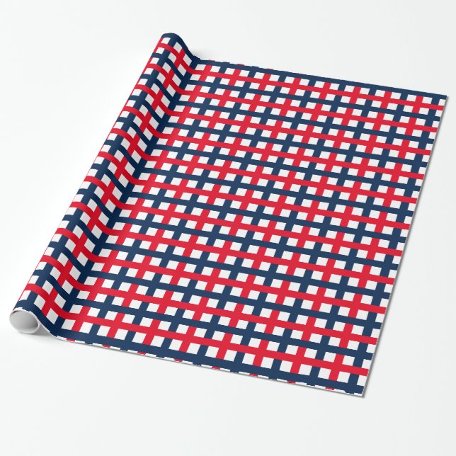 4th of July red white blue patriotic grid Wrapping Paper (Unrolled)