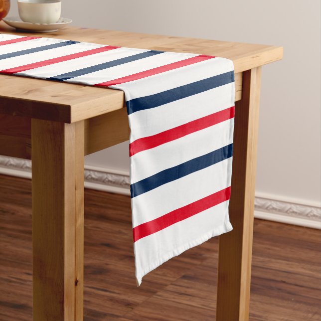 4th of July red white blue patriotic stripes Short Table Runner (In Situ)