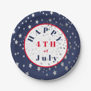 4th of July  Red White Blue Stars Paper Plate