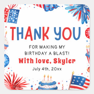 4th of July Red White Blue Summer Birthday Party  Square Sticker