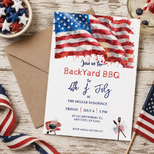 4th of July Red White Blue USA BBQ Party  Invitation