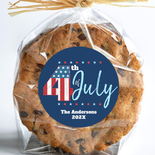 4th of July Red White Blue USA Flag Modern Navy Classic Round Sticker