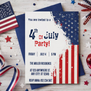 4th of July Red White Blue USA Flag Party  Invitation
