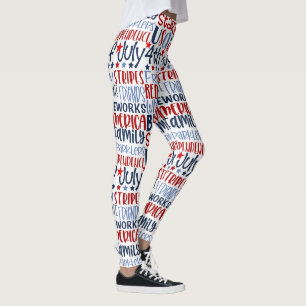 4th of July Red White Blue w Stars Quality Leggings
