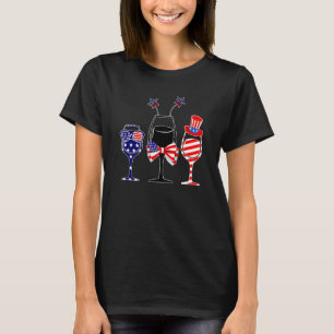 4th Of July Red White Blue Wine Glasses American F T-Shirt