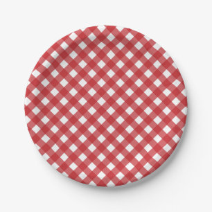 4th Of July Red White Checks Party Paper Plates