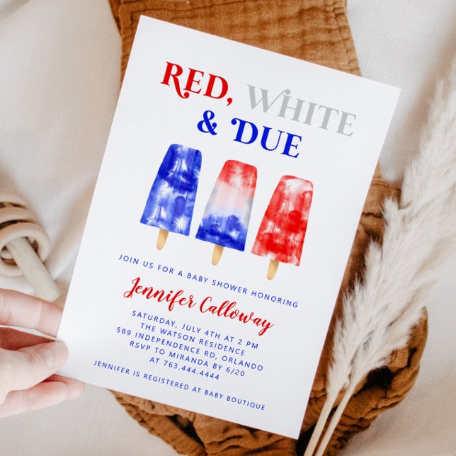 4th of July Red White Due Baby Shower Invitation (Creator Uploaded)