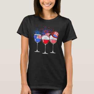 4th Of July Red Wine & Blue Drinking Women Girls T-Shirt