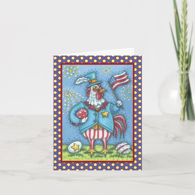 4TH OF JULY ROOSTER, CHICKEN GREETING CARD Verse (Front)