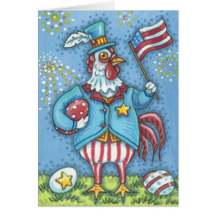 4TH OF JULY ROOSTER, CHICKEN NOTE CARD Blank