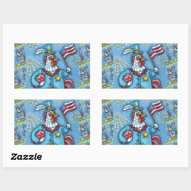 4TH OF JULY ROOSTER, FUNNY PATRIOTIC CHICKEN STICKER (Sheet)