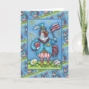 4TH OF JULY ROOSTER, FUNNY PATRIOTIC CHICKEN Verse Holiday Card