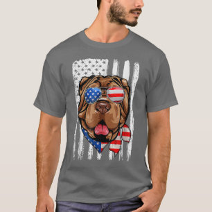 4th Of July Shar Pei American Flag Patriotic Dog L T-Shirt