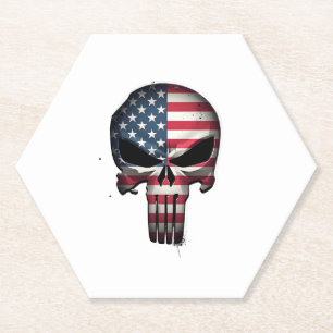4th Of July Shirt For Women Men American Flag Skul Paper Coaster