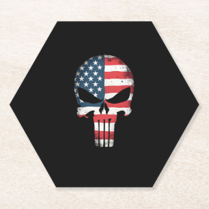4th Of July Shirt For Women Men American Flag Skul Paper Coaster