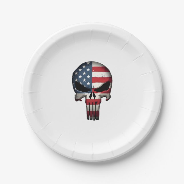 4th Of July Shirt For Women Men American Flag Skul Paper Plate (Front)