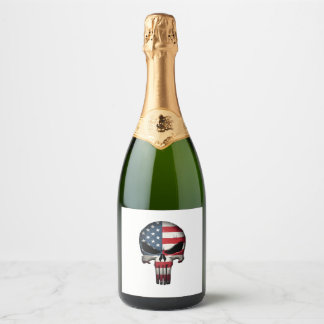 4th Of July Shirt For Women Men American Flag Skul Sparkling Wine Label